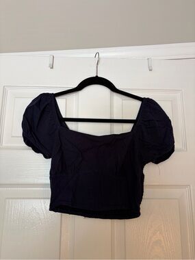 PacSun Women's Puff Sleeve Square Neck Crop Top - Black